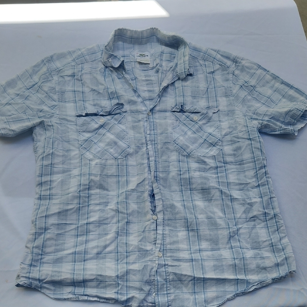 Lacoste Blue Casual Button Down Shirt with Plaid Design